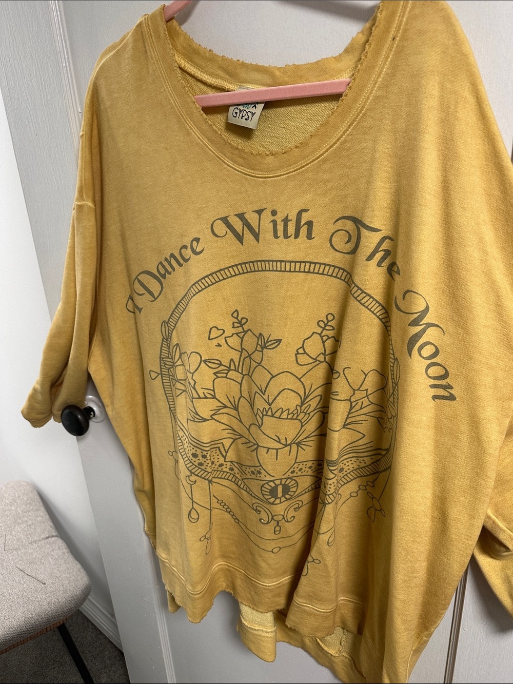 Jaded Gypsy Mustard Yellow Graphic Lounge Top - I Dance With The Moon